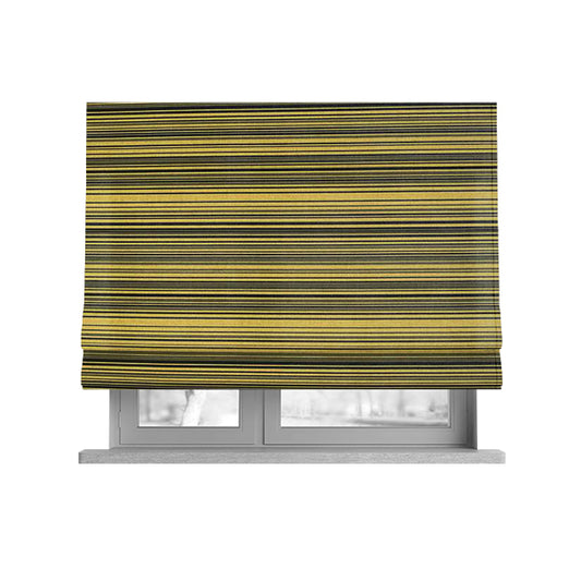 Samantha Black Striped Design Printed Soft Chenille Furnishing Fabric Yellow Colour - Roman Blinds