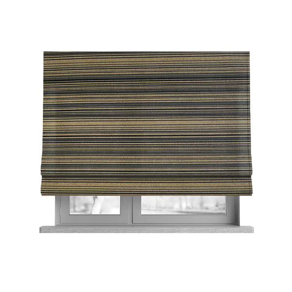 Samantha Black Striped Design Printed Soft Chenille Furnishing Fabric Brown Colour - Roman Blinds