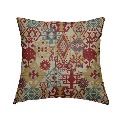 Shajahan Kilim Patchwork Pattern Yellow Blue Red Multi Coloured Furnishing Fabric - Handmade Cushions
