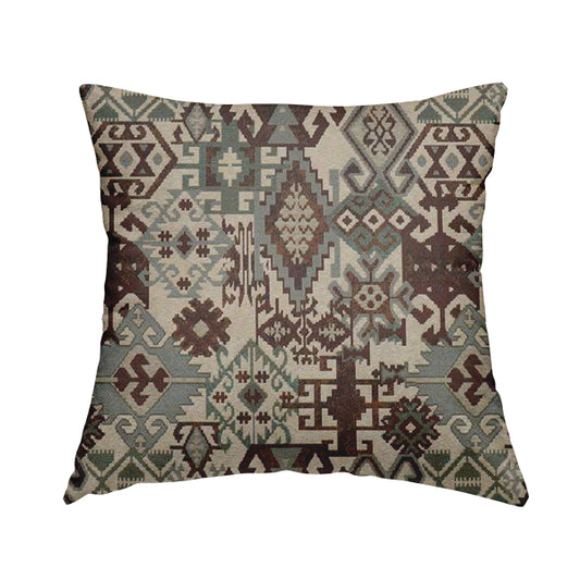 Shajahan Kilim Patchwork Pattern Purple Blue Coloured Furnishing Fabric - Handmade Cushions