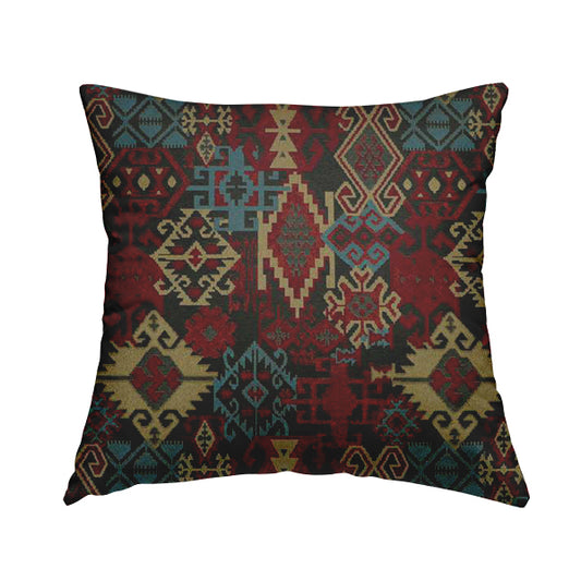 Shajahan Kilim Patchwork Pattern Green Blue Red Yellow Coloured Furnishing Fabric - Handmade Cushions