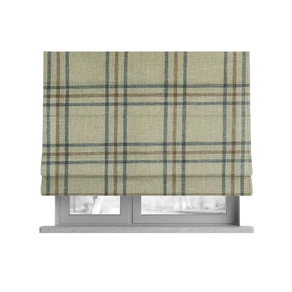Shaldon Woven Tartan Pattern Upholstery Fabric In Cream Background With Grey - Roman Blinds