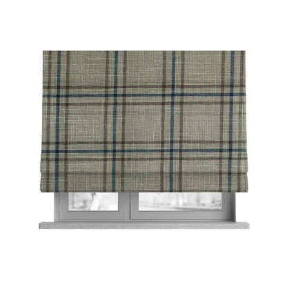 Shaldon Woven Tartan Pattern Upholstery Fabric In Beige Background With Brown - Roman Blinds
