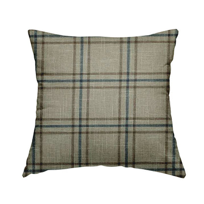 Shaldon Woven Tartan Pattern Upholstery Fabric In Beige Background With Brown - Handmade Cushions