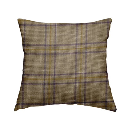 Shaldon Woven Tartan Pattern Upholstery Fabric In Golden Yellow Background With Purple - Handmade Cushions