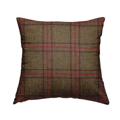 Shaldon Woven Tartan Pattern Upholstery Fabric In Golden Brown Background With Purple - Handmade Cushions