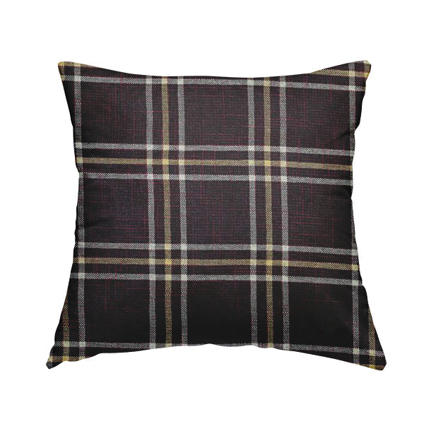 Shaldon Woven Tartan Pattern Upholstery Fabric In Purple Background With Yellow - Handmade Cushions