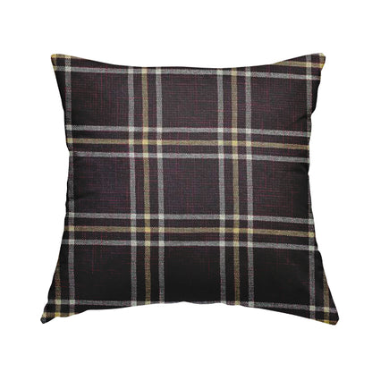 Shaldon Woven Tartan Pattern Upholstery Fabric In Purple Background With Yellow - Handmade Cushions