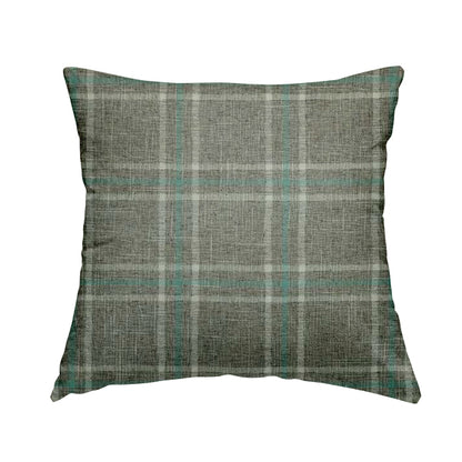 Shaldon Woven Tartan Pattern Upholstery Fabric In Silver Background With Blue - Handmade Cushions