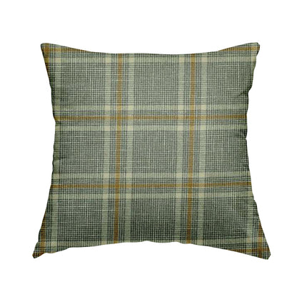 Shaldon Woven Tartan Pattern Upholstery Fabric In Grey Background With Yellow - Handmade Cushions