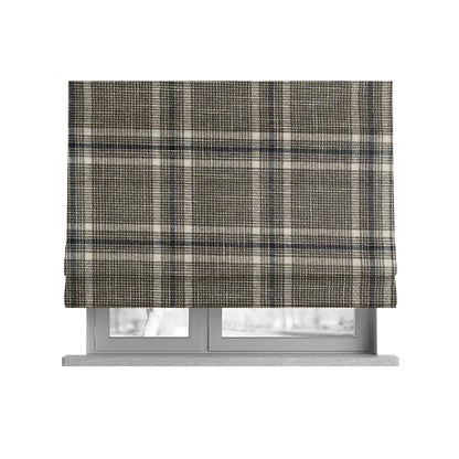 Shaldon Woven Tartan Pattern Upholstery Fabric In Brown White Background With White - Roman Blinds