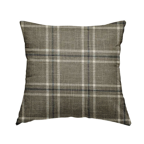 Shaldon Woven Tartan Pattern Upholstery Fabric In Brown White Background With White - Handmade Cushions