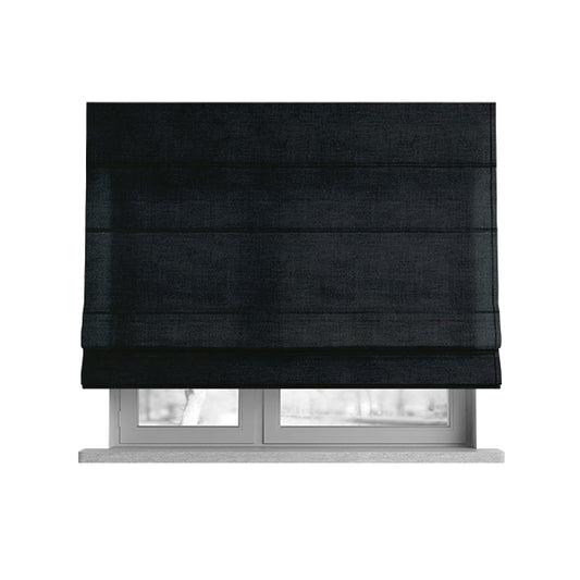 Suez Soft Moleskin Grain Textured Velvet Black Upholstery Fabric - Roman Blinds