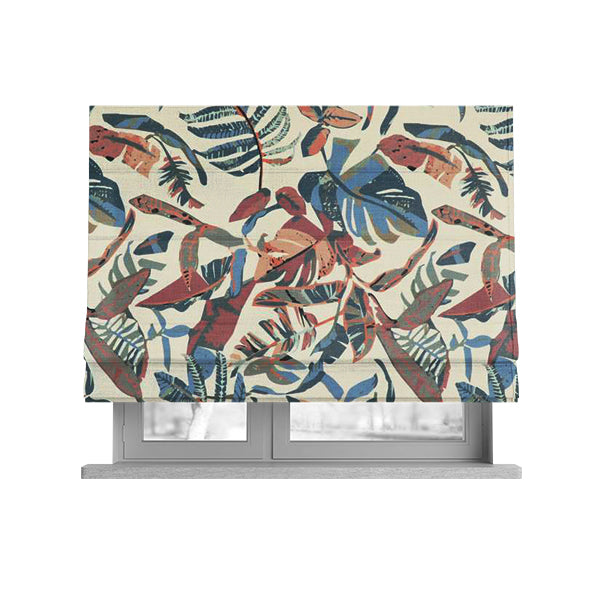 Colony Jungle Leafs Pattern Printed Velveteen White Colour Upholstery Curtains Fabric - Roman Blinds