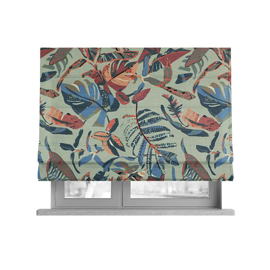 Colony Jungle Leafs Pattern Printed Velveteen Grey Colour Upholstery Curtains Fabric - Roman Blinds