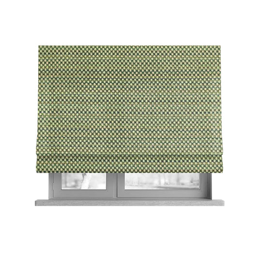 Comfy Chenille Textured Brick Semi Plain Pattern Upholstery Fabric In Green - Roman Blinds