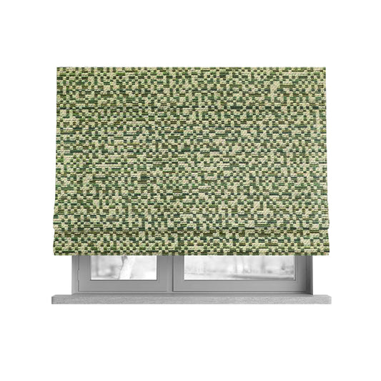 Comfy Chenille Textured Tetris Semi Plain Pattern Upholstery Fabric In Green - Roman Blinds