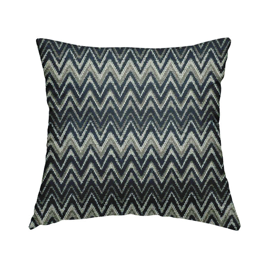 Zanzibar Chevron Pattern Soft Textured Chenille Material Blue Colour Upholstery Fabrics - Handmade Cushions