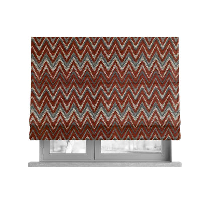 Zanzibar Chevron Pattern Soft Textured Chenille Material Orange Colour Upholstery Fabrics - Roman Blinds