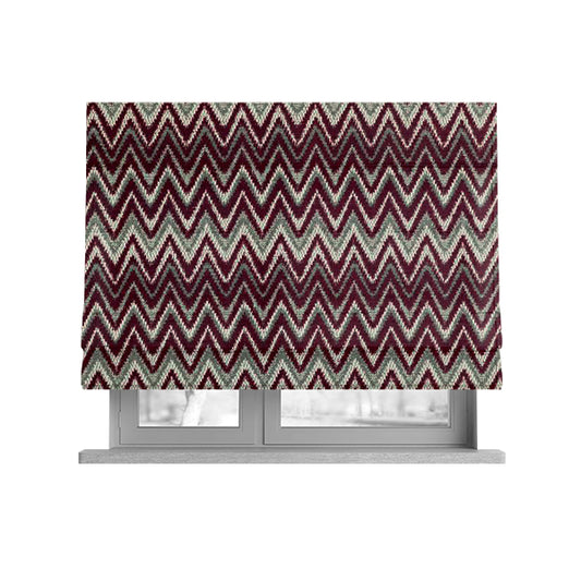 Zanzibar Chevron Pattern Soft Textured Chenille Material Red Burgundy Colour Upholstery Fabrics - Roman Blinds