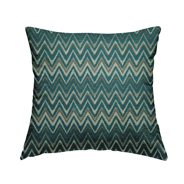 Zanzibar Chevron Pattern Soft Textured Chenille Material Blue Teal Colour Upholstery Fabrics - Handmade Cushions