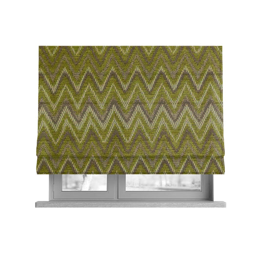 Zanzibar Chevron Pattern Soft Textured Chenille Material Green Colour Upholstery Fabrics - Roman Blinds