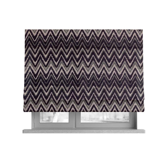 Zanzibar Chevron Pattern Soft Textured Chenille Material Purple Colour Upholstery Fabrics - Roman Blinds