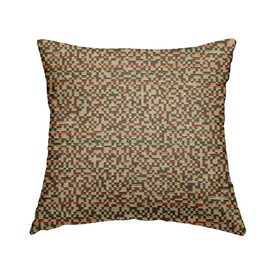 Comfy Chenille Textured Tetris Semi Plain Pattern Upholstery Fabric In Brown - Handmade Cushions