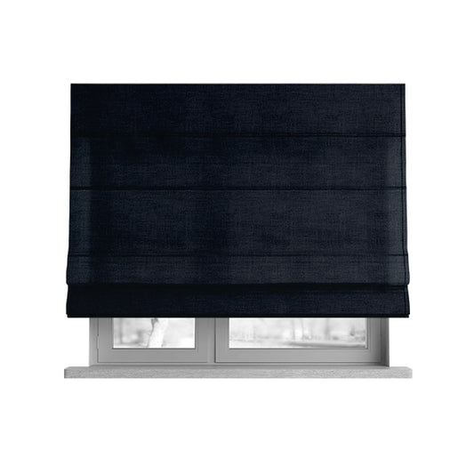 Zouk Plain Durable Velvet Brushed Cotton Effect Upholstery Fabric Jet Black Colour - Roman Blinds