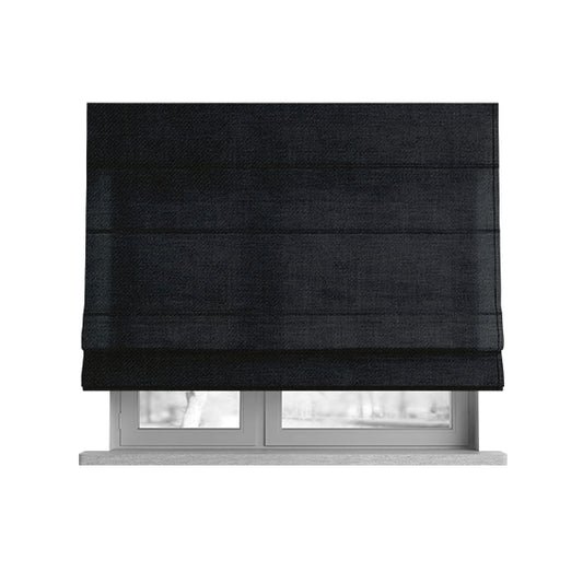 Cruise Ribbed Weave Textured Chenille Material In Black Upholstery Curtain Fabric - Roman Blinds