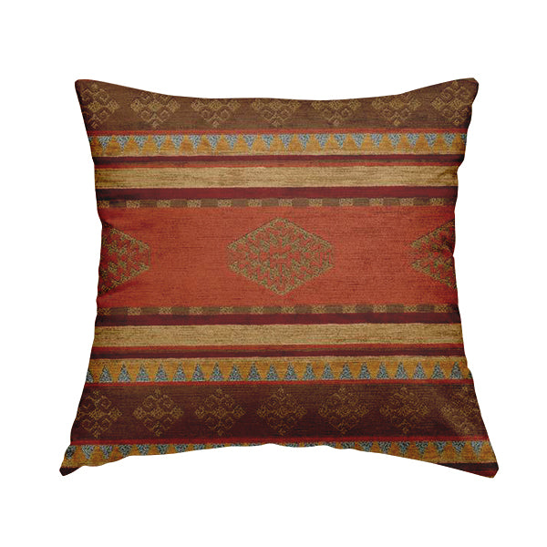 Jaipur Designer Kilim Aztec Pattern With Stripes In Orange Red Gold Colour Furnishing Fabric CTR-07 - Handmade Cushions