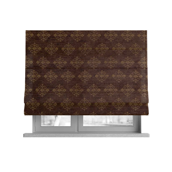 Jaipur Designer Diamond Pattern In Brown Gold Colour Furnishing Fabric CTR-08 - Roman Blinds