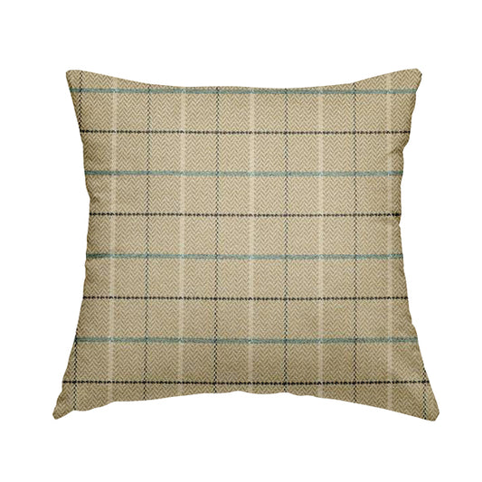Bainbridge Woven Tartan Pattern In Beige Blue Colour Interior Fabric CTR-10 - Handmade Cushions