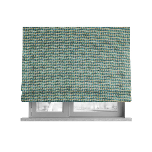 Bainbridge Woven Hounds Dogs Tooth Pattern In Blue Beige Colour Upholstery Fabric CTR-12 - Roman Blinds