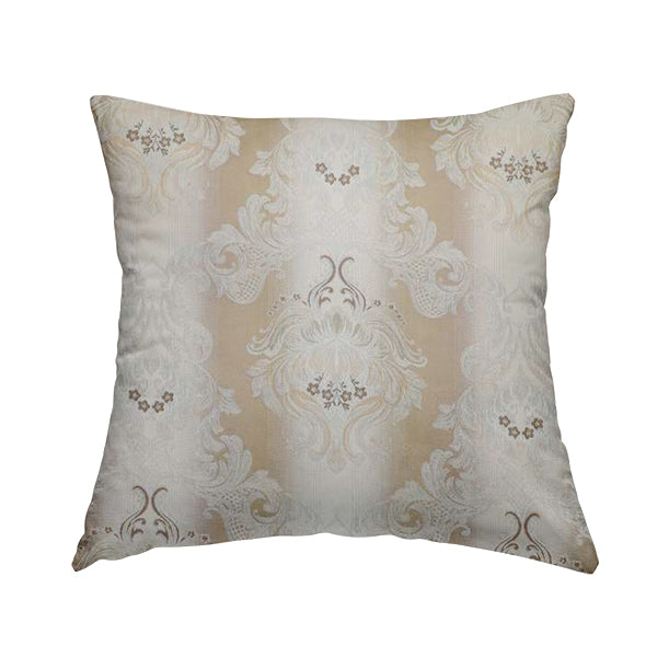 Esma Traditional Damask Pattern Fabric Cream Brown Colour Interior Fabrics CTR-24 - Handmade Cushions