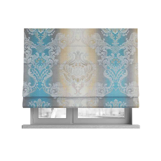 Esma Traditional Damask Pattern Fabric Blue Cream Colour Interior Fabrics CTR-25 - Roman Blinds