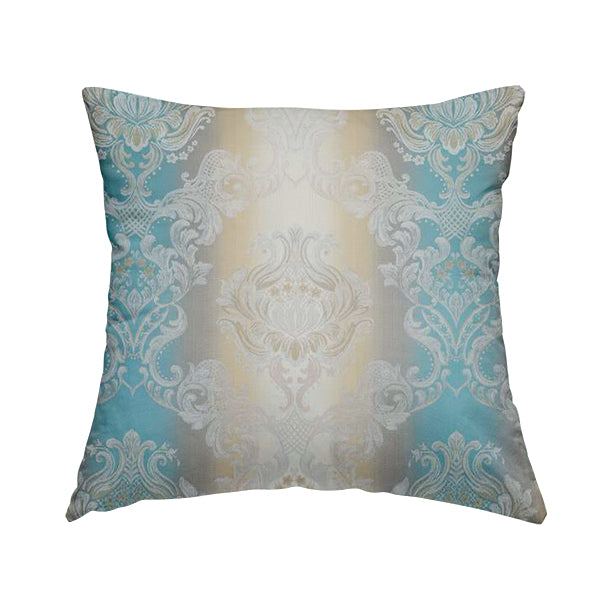 Esma Traditional Damask Pattern Fabric Blue Cream Colour Interior Fabrics CTR-25 - Handmade Cushions