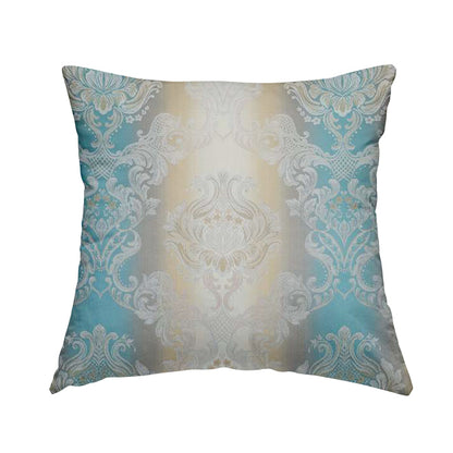 Esma Traditional Damask Pattern Fabric Blue Cream Colour Interior Fabrics CTR-25 - Handmade Cushions