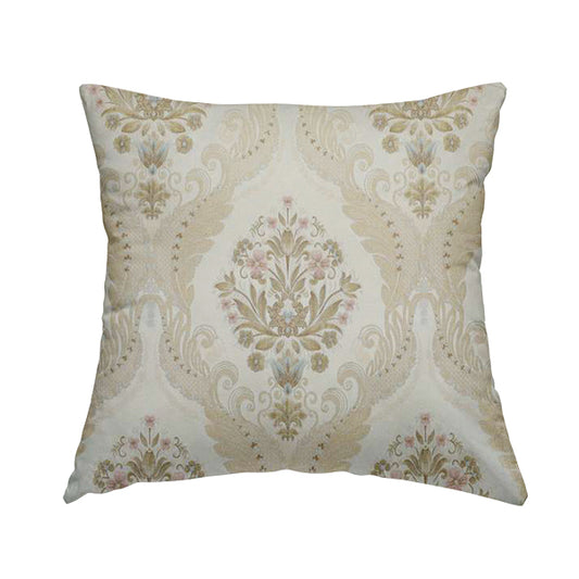 Saliha Traditional Large Damask Pattern Fabric Pearl Collection Fabrics CTR-26 - Handmade Cushions