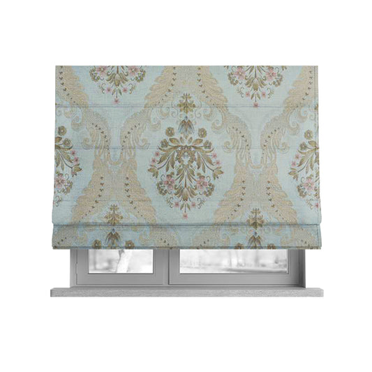 Saliha Traditional Large Damask Pattern Fabric Azure Collection Fabrics CTR-30 - Roman Blinds