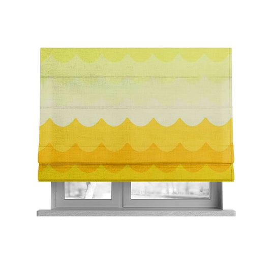 Freedom Printed Velvet Fabric Collection Yellow Waves Pattern Upholstery Fabric CTR-49 - Roman Blinds