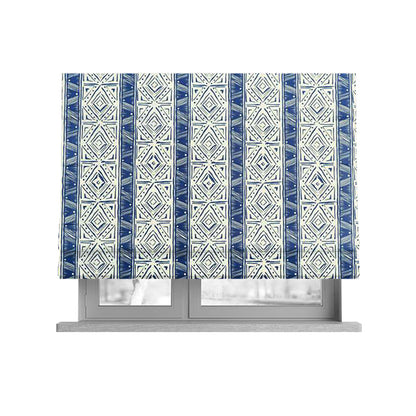 Freedom Printed Velvet Fabric Collection Tile Pattern In Blue Colour Upholstery Fabric CTR-55 - Roman Blinds