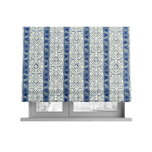 Freedom Printed Velvet Fabric Collection Tile Pattern In Blue Colour Upholstery Fabric CTR-55 - Roman Blinds