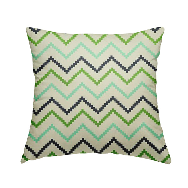 Freedom Printed Velvet Fabric Collection Geometric Chevron Pattern In Blue Green Colours Upholstery Fabric CTR-56 - Handmade Cushions