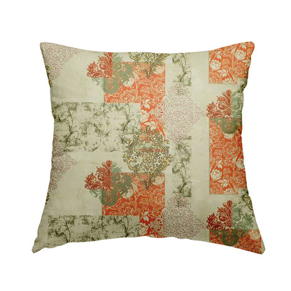 Freedom Printed Velvet Fabric Collection Traditional Floral Pattern In Orange Colours Upholstery Fabric CTR-58 - Handmade Cushions