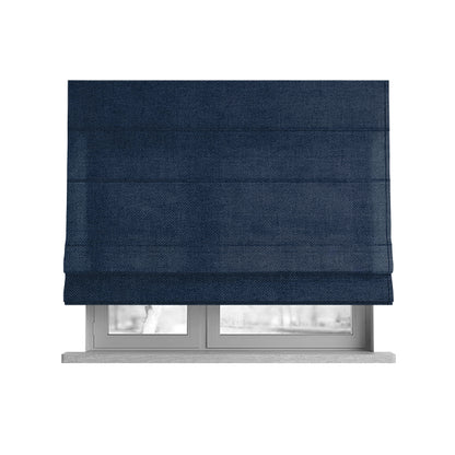 Aldwych Herringbone Soft Wool Textured Chenille Material Navy Blue Furnishing Fabric - Roman Blinds
