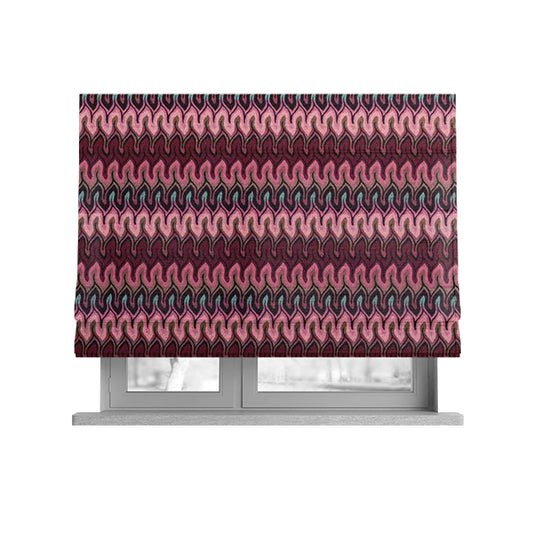 Freedom Printed Velvet Fabric Collection Retro Modern Pattern In Purple Pink Colour Upholstery Fabric CTR-63 - Roman Blinds