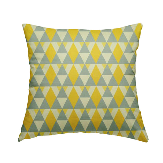 Freedom Printed Velvet Fabric Collection Le Triangle Modern Design In Yellow Grey Colours Upholstery Fabric CTR-65 - Handmade Cushions