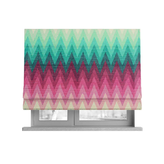 Freedom Printed Velvet Fabric Collection Chevron Striped Pink Blue Green Colour Upholstery Fabric CTR-69 - Roman Blinds