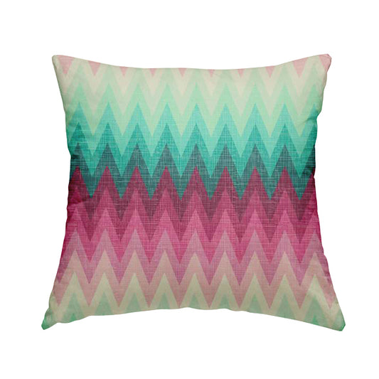 Freedom Printed Velvet Fabric Collection Chevron Striped Pink Blue Green Colour Upholstery Fabric CTR-69 - Handmade Cushions